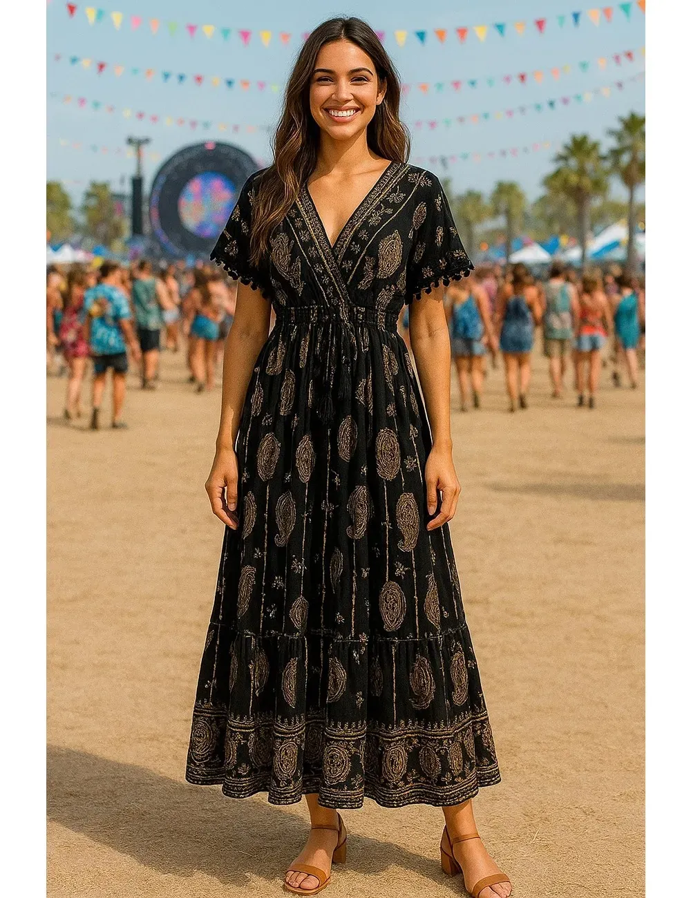 Paisley Print Boho Dress With Pockets