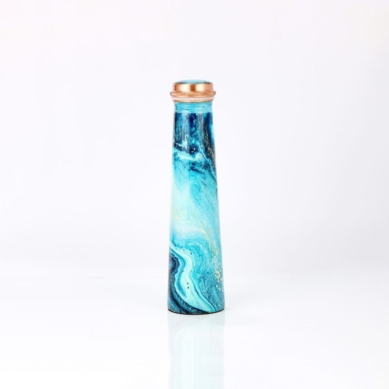 Copper Tower Water Bottle Blue Marble Pattern