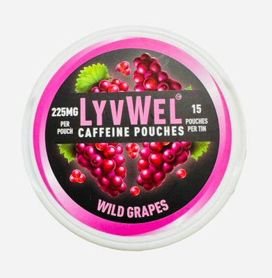 225mg Wild Grapes 1 Jar (15 pouches per jar) Caffeine Nootropic Energy Pouches Upper Energy decky