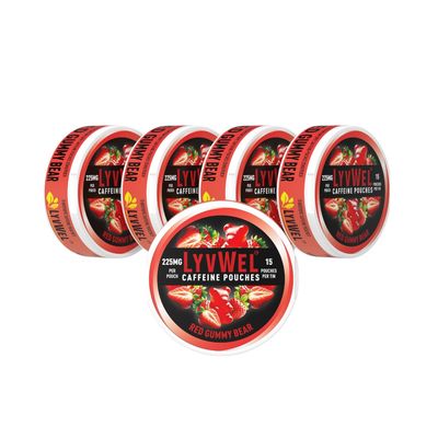 225mg Red Gummy Bear 5-Pack (15 pouches per jar) 75 pouches Caffeine Nootropic Energy Pouches Upper Energy decky