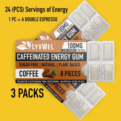 3 packs of Coffee Flavor LyvWel Caffeinated Nootropic Energy Gum