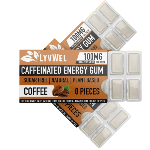 3 packs of Coffee Flavor LyvWel Caffeinated Nootropic Energy Gum