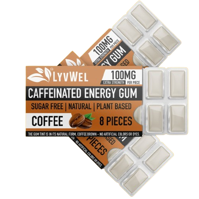 3 packs of Coffee Flavor LyvWel Caffeinated Nootropic Energy Gum