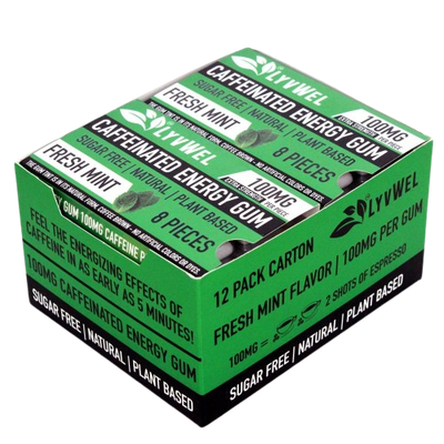 12 packs of Fresh Mint LyvWel Caffeinated Nootropic Energy Gum