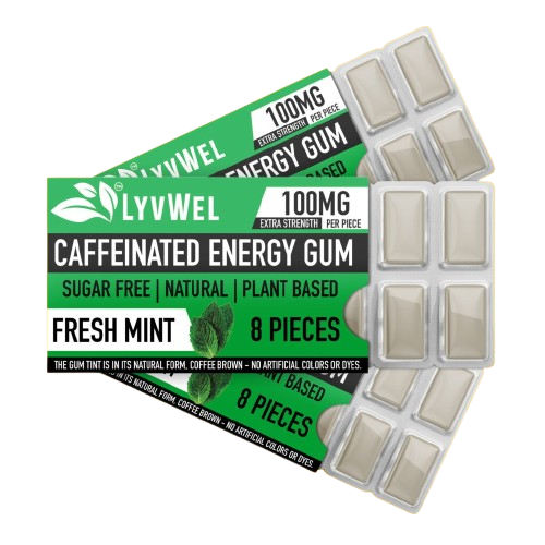 3 packs of Fresh Mint LyvWel Caffeinated Nootropic Energy Gum