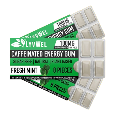 3 packs of Fresh Mint LyvWel Caffeinated Nootropic Energy Gum