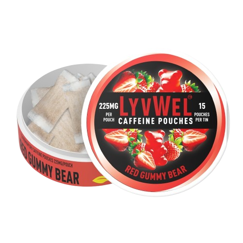 225mg Red Gummy Bear 1 Jar (15 pouches) Caffeine Nootropic Energy Pouches Upper Energy decky