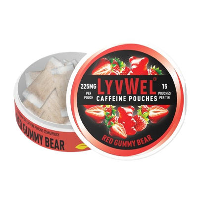 225mg Red Gummy Bear 1 Jar (15 pouches) Caffeine Nootropic Energy Pouches Upper Energy decky