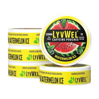 225mg Watermelon 5-Pack (15 pouches per jar) 75 pouches Caffeine Nootropic Energy Pouches Upper Energy decky