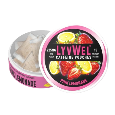 225mg Pink Lemonade 1-Jar (15 pouches) Caffeine Nootropic Energy Pouches Upper Energy decky
