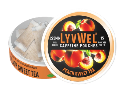 225mg Peach Sweet Tea 1 Jar  (15 pouches) Caffeine Nootropic Energy Pouches Upper Energy decky