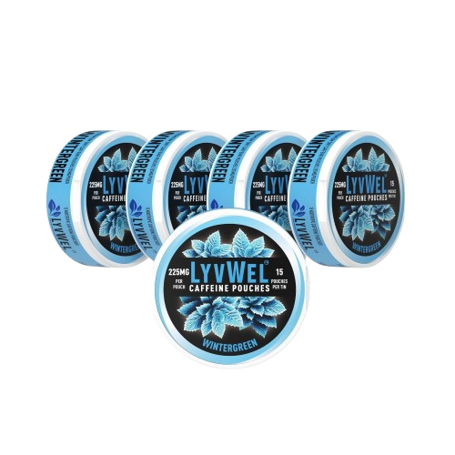 225mg Wintergreen 5-Pack (15 pouches per jar) Caffeine Nootropic Energy Pouches Upper Energy decky