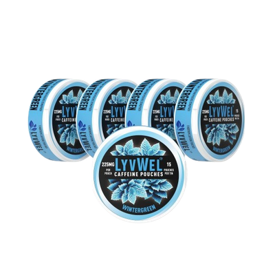225mg Wintergreen 5-Pack (15 pouches per jar) Caffeine Nootropic Energy Pouches Upper Energy decky