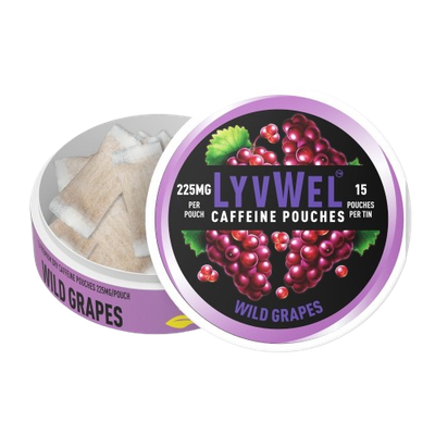 225mg Wild Grapes 1 Jar (15 pouches per jar) Caffeine Nootropic Energy Pouches Upper Energy decky