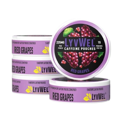 225mg Wild Grapes 5-Pack (15 pouches per jar) 75 pouches Caffeine Nootropic Energy Pouches Upper Energy decky