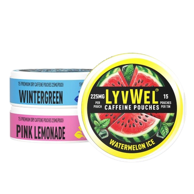 225mg Variety 3-Pack Wintergreen, Pink Lemonade, Watermelon Caffeine Energy Pouches - 45 Pouches