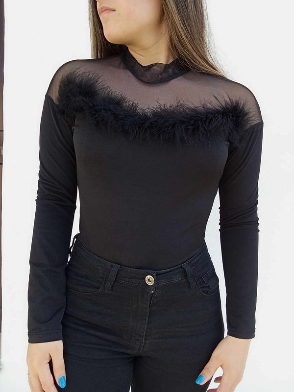 Camisola Preta transparente com plumas