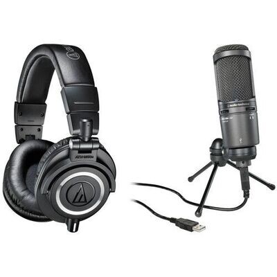 Audio Technica Recording Kit With ATH-M50x Headphones And AT2020USB+ USB Microphone