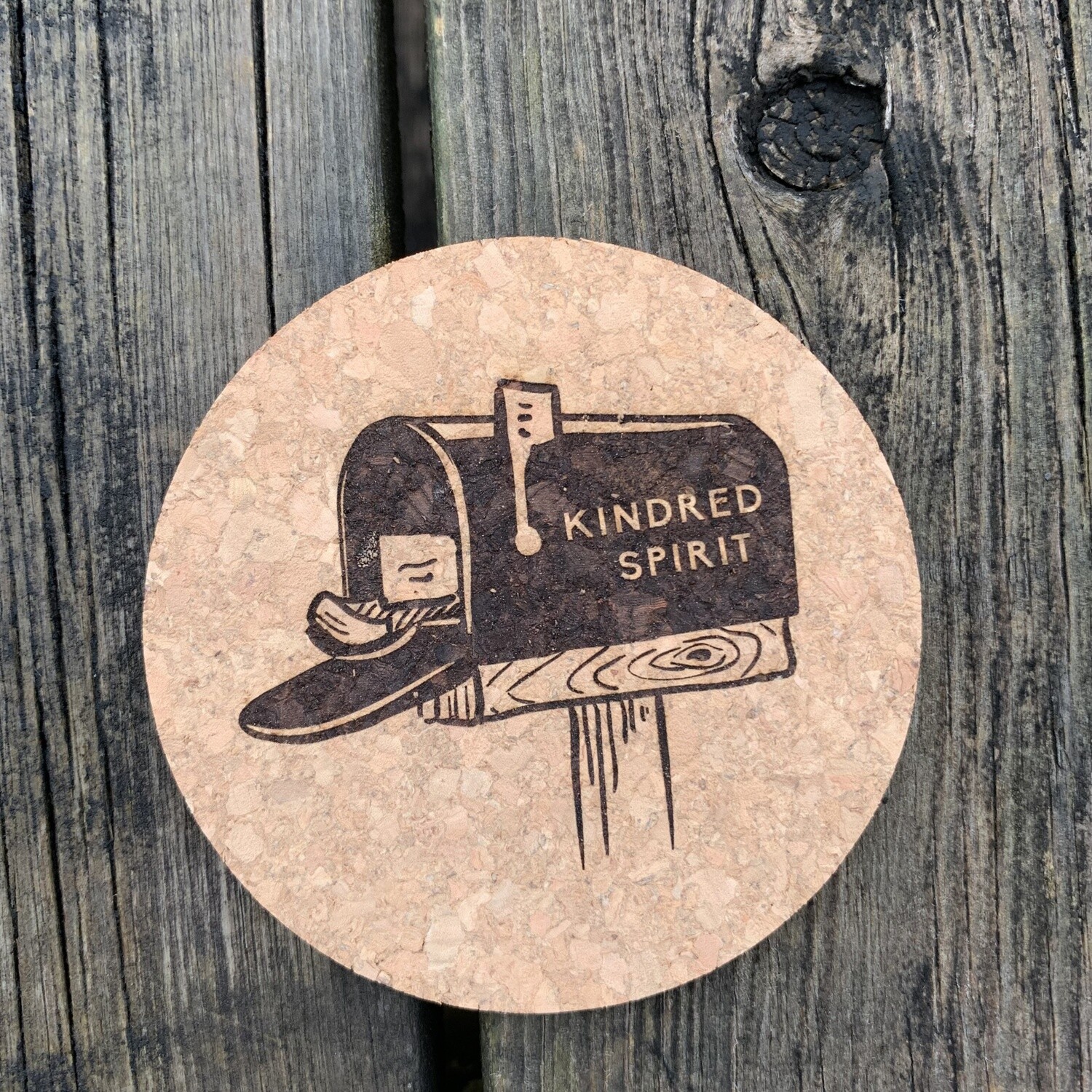 KINDRED SPIRIT ROUND CORK COASTER