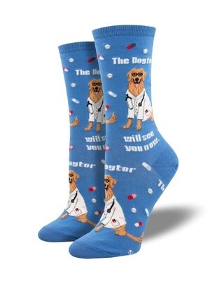 THE DOGTOR IS IN WOMENS SOCKS BLUE