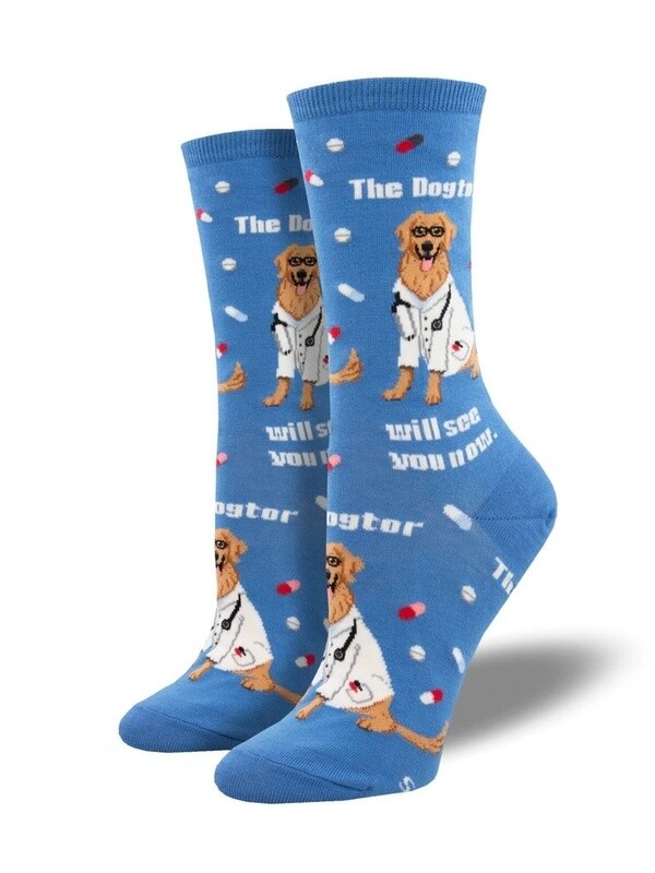THE DOGTOR IS IN WOMENS SOCKS BLUE