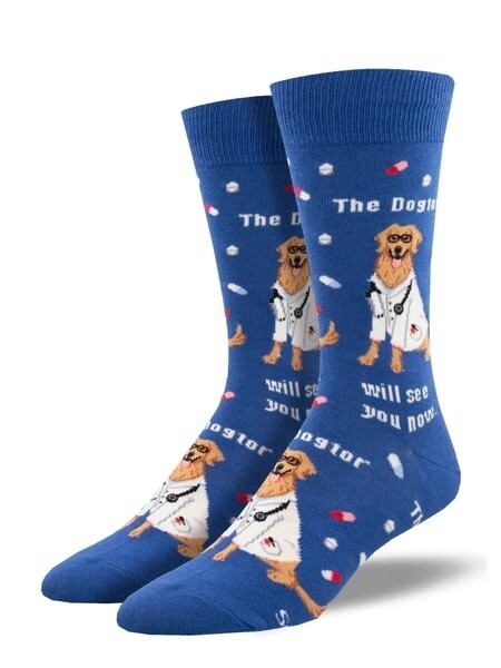 THE DOGTOR IS IN MENS SOCKS (BLUE)