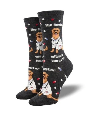 THE DOGTOR IS IN WOMENS SOCKS CHARCOAL HEATHER