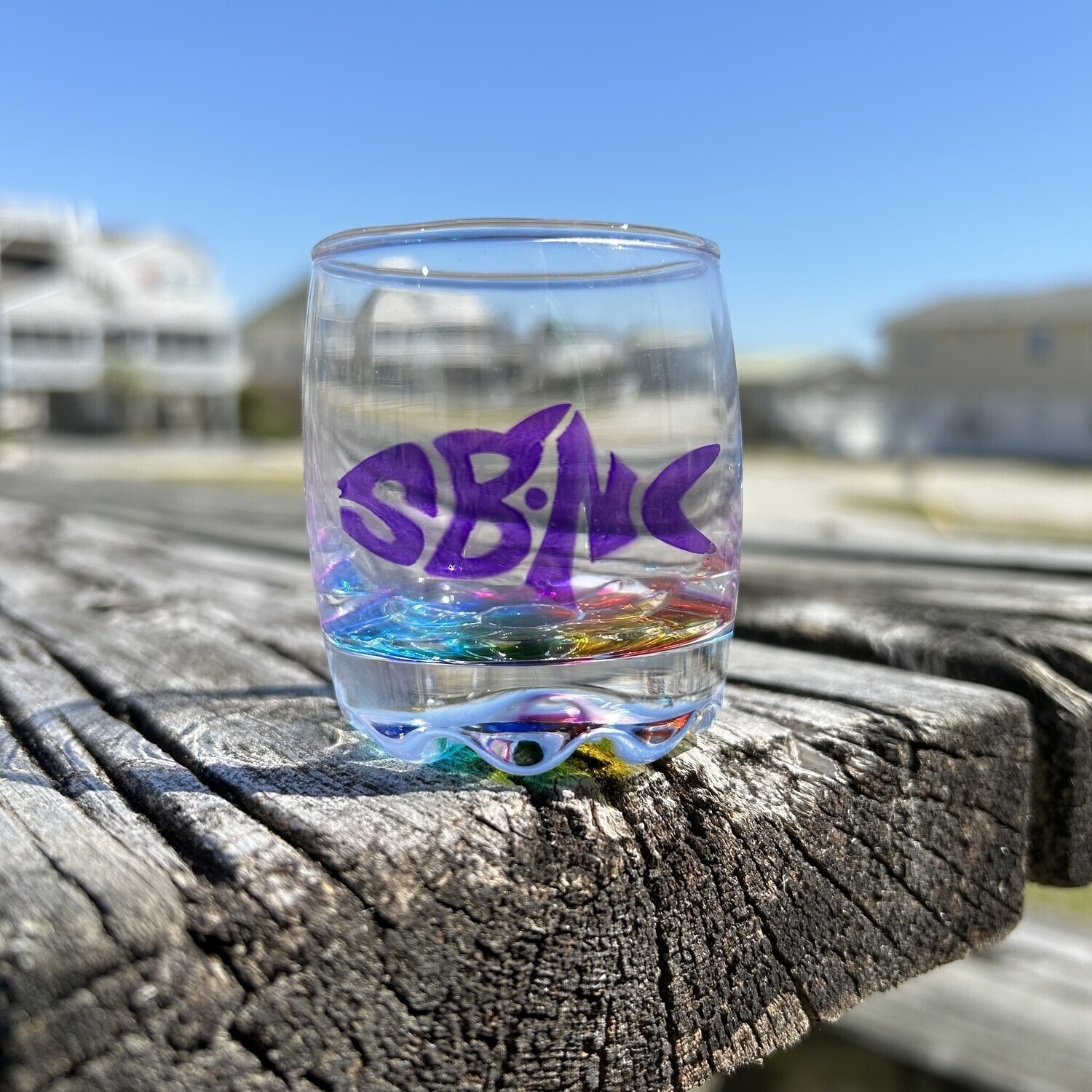 SBNC FISH LOGO RAINBOWED BOTTOM SHOTGLASS