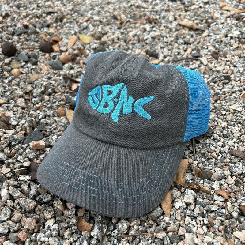 SBNC FISH GRAY W/NEON BLUE MESH TRUCKER CAP