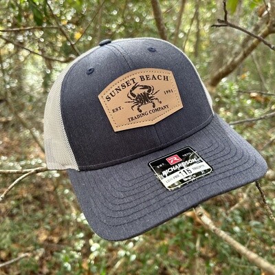 SBNC CRAB BADGE LEATHER PATCH CAP HTHNAVY/LTGRAY