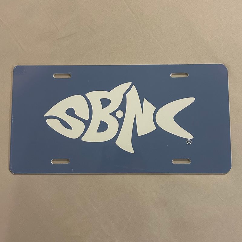 SBNC FISH WHITE &amp; CAROLINA BLUE LICENSE PLATE