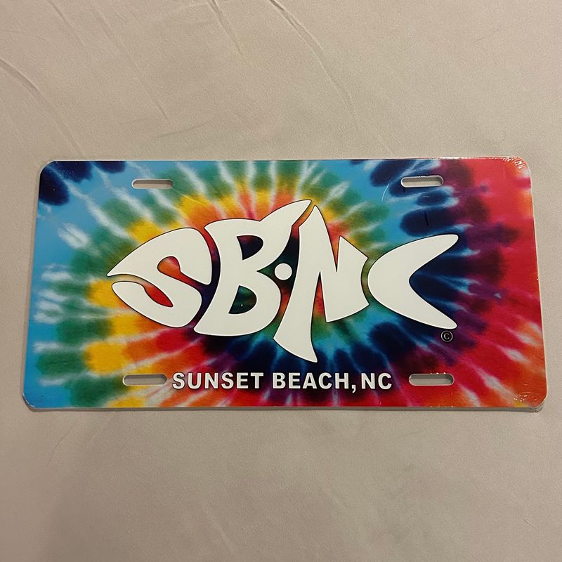 SBNC FISH WHITE ON RAINBOW TIE-DYE LICENSE PLATE