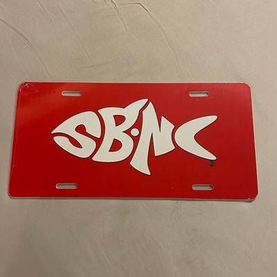 SBNC FISH WHITE &amp; RED LICENSE PLATE