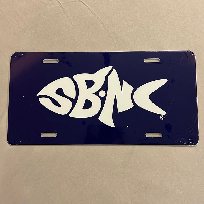 SBNC FISH WHITE &amp; DEVIL BLUE LICENSE PLATE