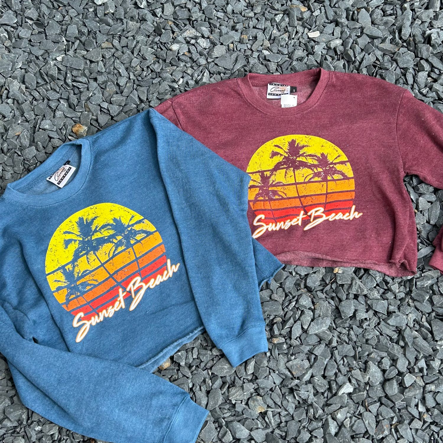 GRADIENT SUN &amp; PALMS CROP CREW SWEATSHIRT