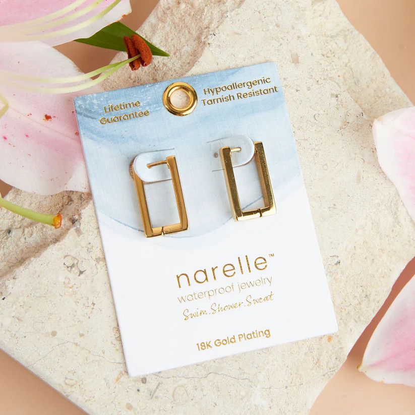 NARELLE RECTANGLE PIN CATCH EARRING HOOP GOLD