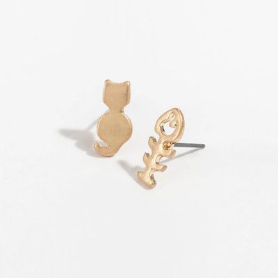 STUD BUD KITTY &amp; FISH BONE GOLD