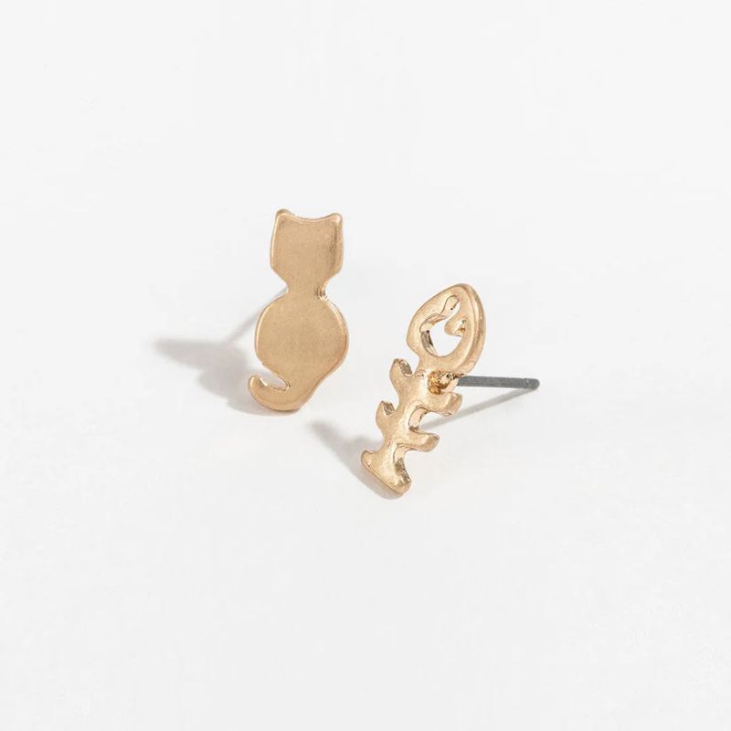 STUD BUD KITTY &amp; FISH BONE GOLD