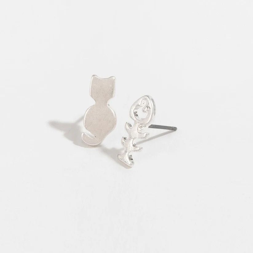 STUD BUD KITTY &amp; FISH BONE SILVER