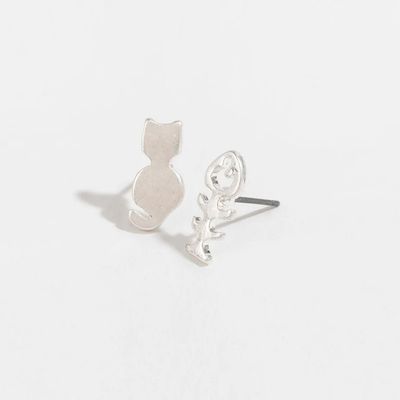 STUD BUD KITTY &amp; FISH BONE SILVER