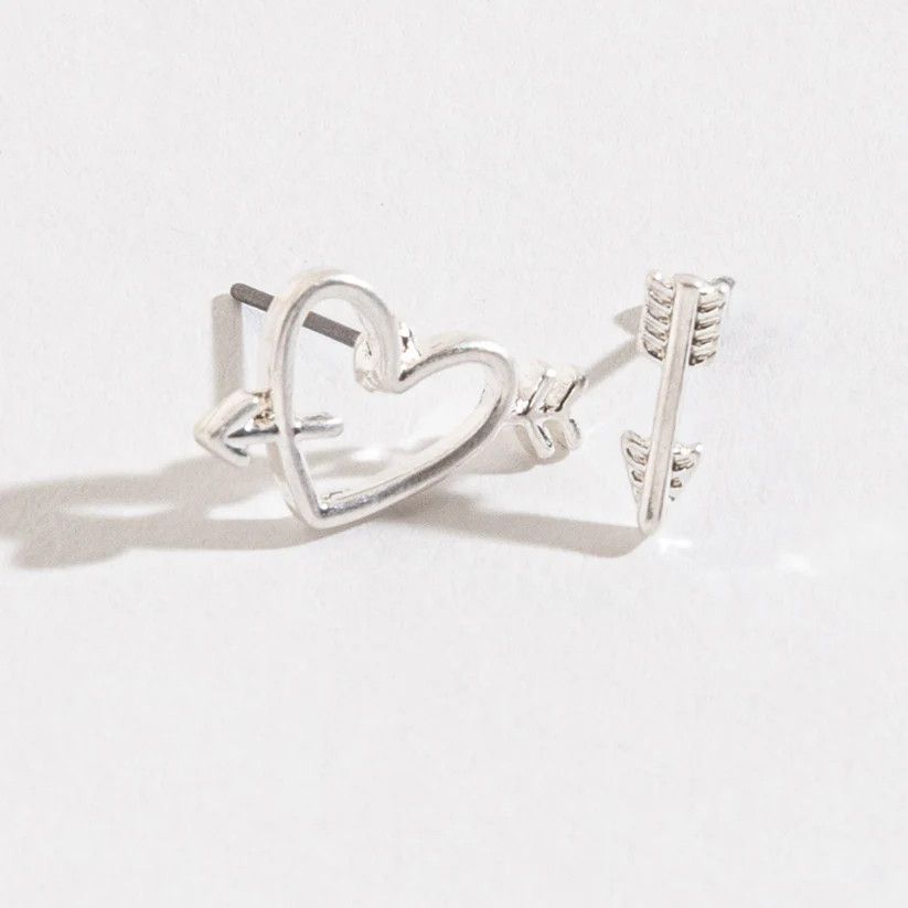 STUD BUD HEART ARROW SILVER