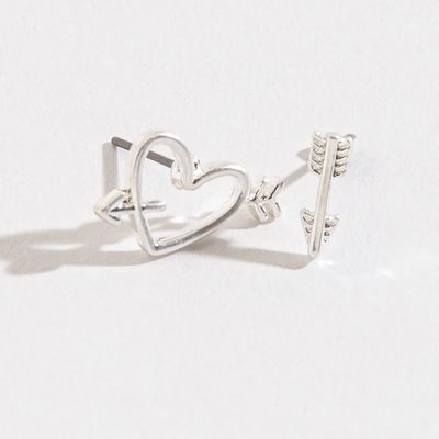 STUD BUD HEART ARROW SILVER