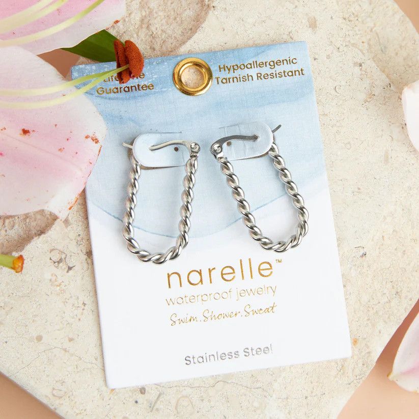 NARELLE TWISTED PIN CATCH HOOP EARRINGS SILVER