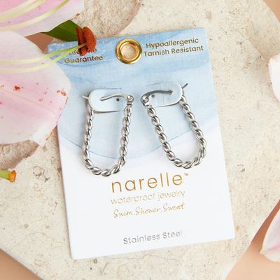 NARELLE TWISTED PIN CATCH HOOP EARRINGS SILVER
