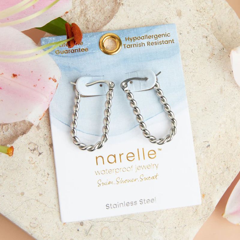 NARELLE TWISTED PIN CATCH HOOP EARRINGS SILVER