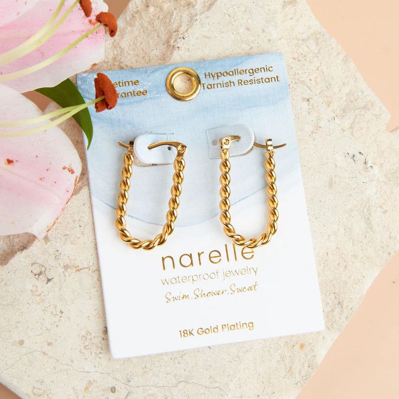 NARELLE TWISTED PIN CATCH HOOP EARRINGS GOLD