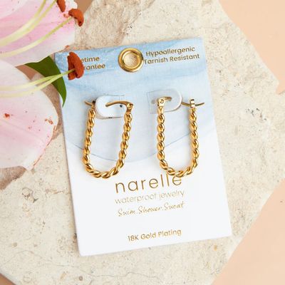 NARELLE TWISTED PIN CATCH HOOP EARRINGS GOLD