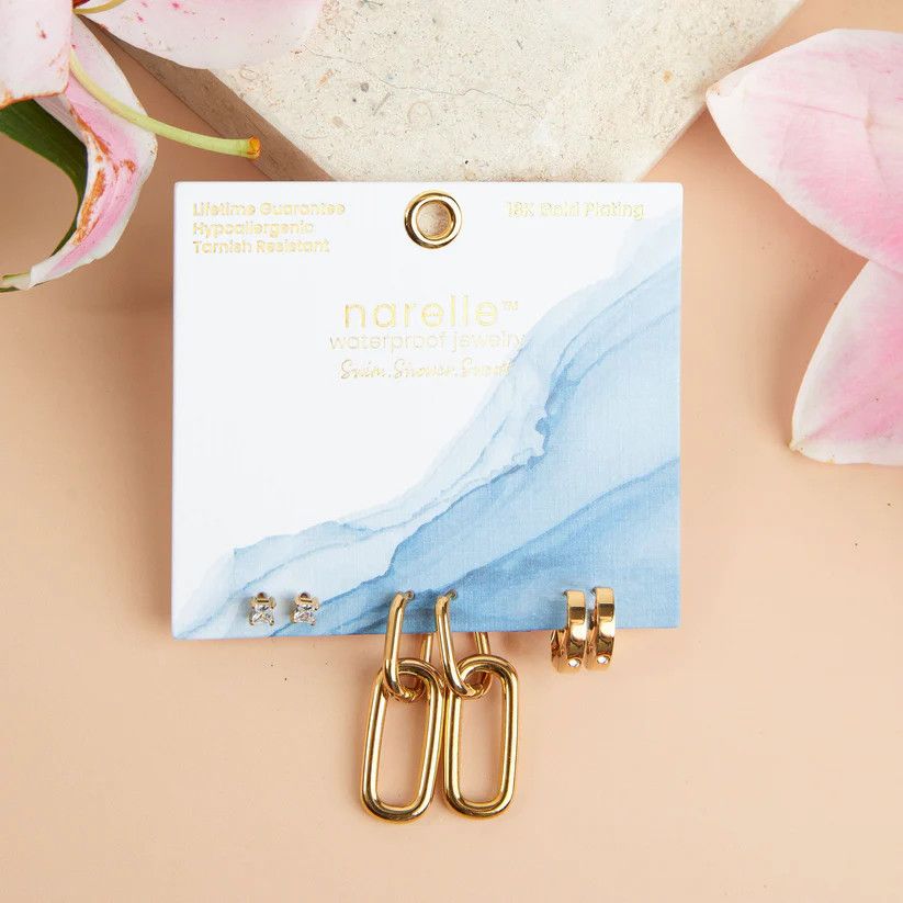 NARELLE DOUBLE LINKED HOOP TRIO EARRINGS GOLD