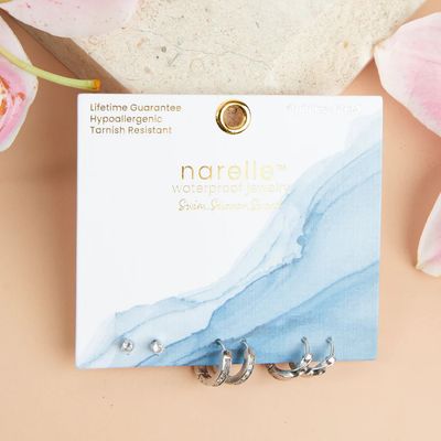 NARELLE PAVE HOOP TRIO EARRINGS SILVER