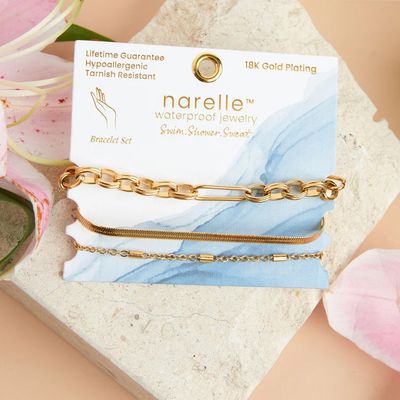 NARELLE MULTI-PAPERCLIP SNAKE DAINTY BRACELET SET GOLD